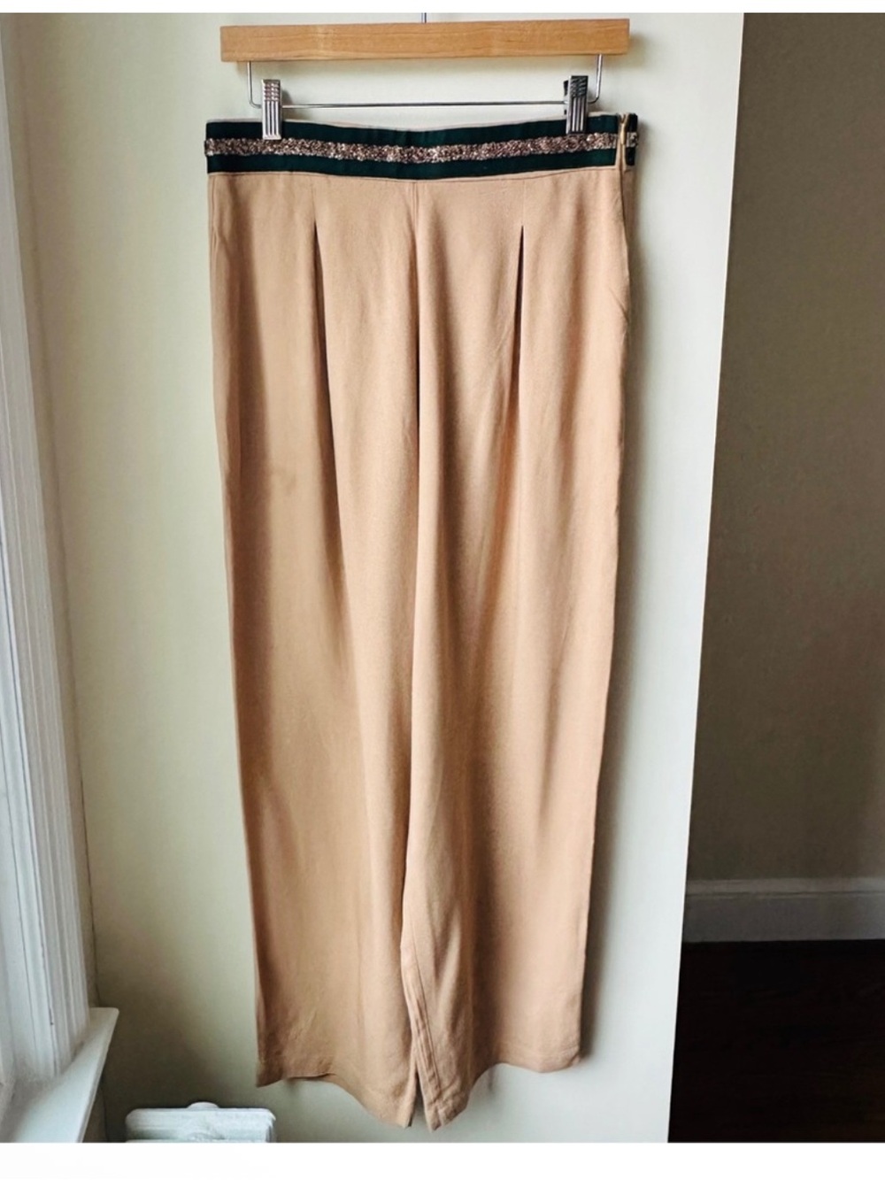 Wide-Leg Trousers with Decorative Waistband - Beige - Picture 2 of 4